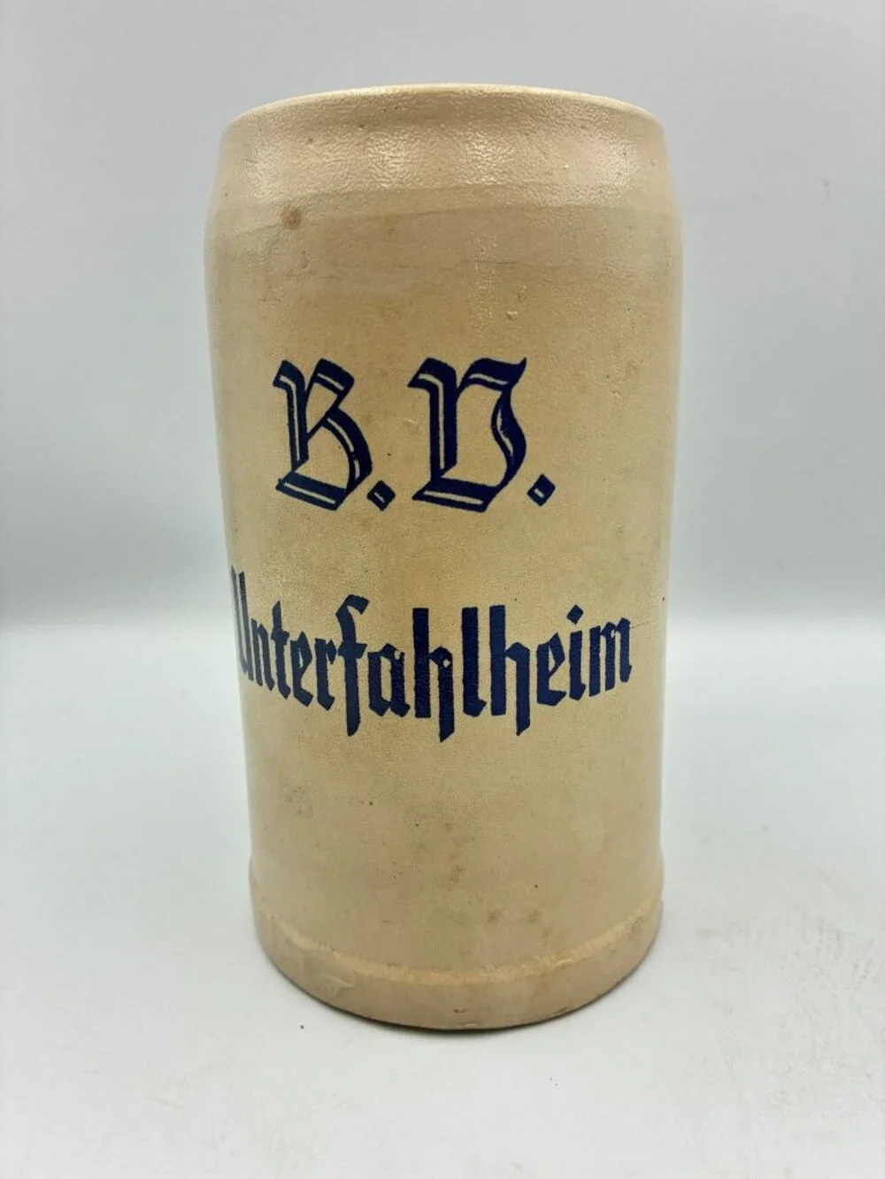Antique German Stoneware Beer Stein 1L BV Unterfahlheim Rustic Beige Bierkrug